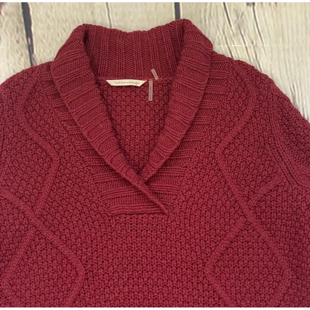Soft Surroundings Maroon Wool Blend Cable Knit Sweater